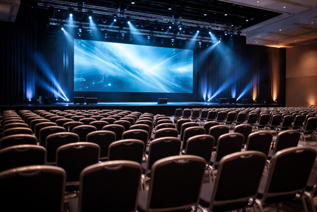 Auditorio preparado para espectáculos en eventos corporativos