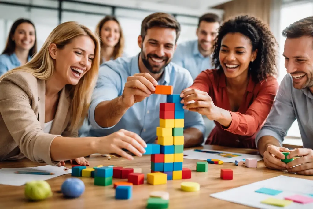 Actividad de team building en una reunión de empresa